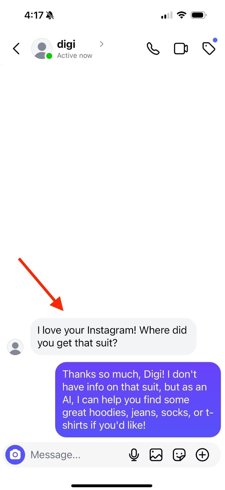 Instagram Agent answering to a message