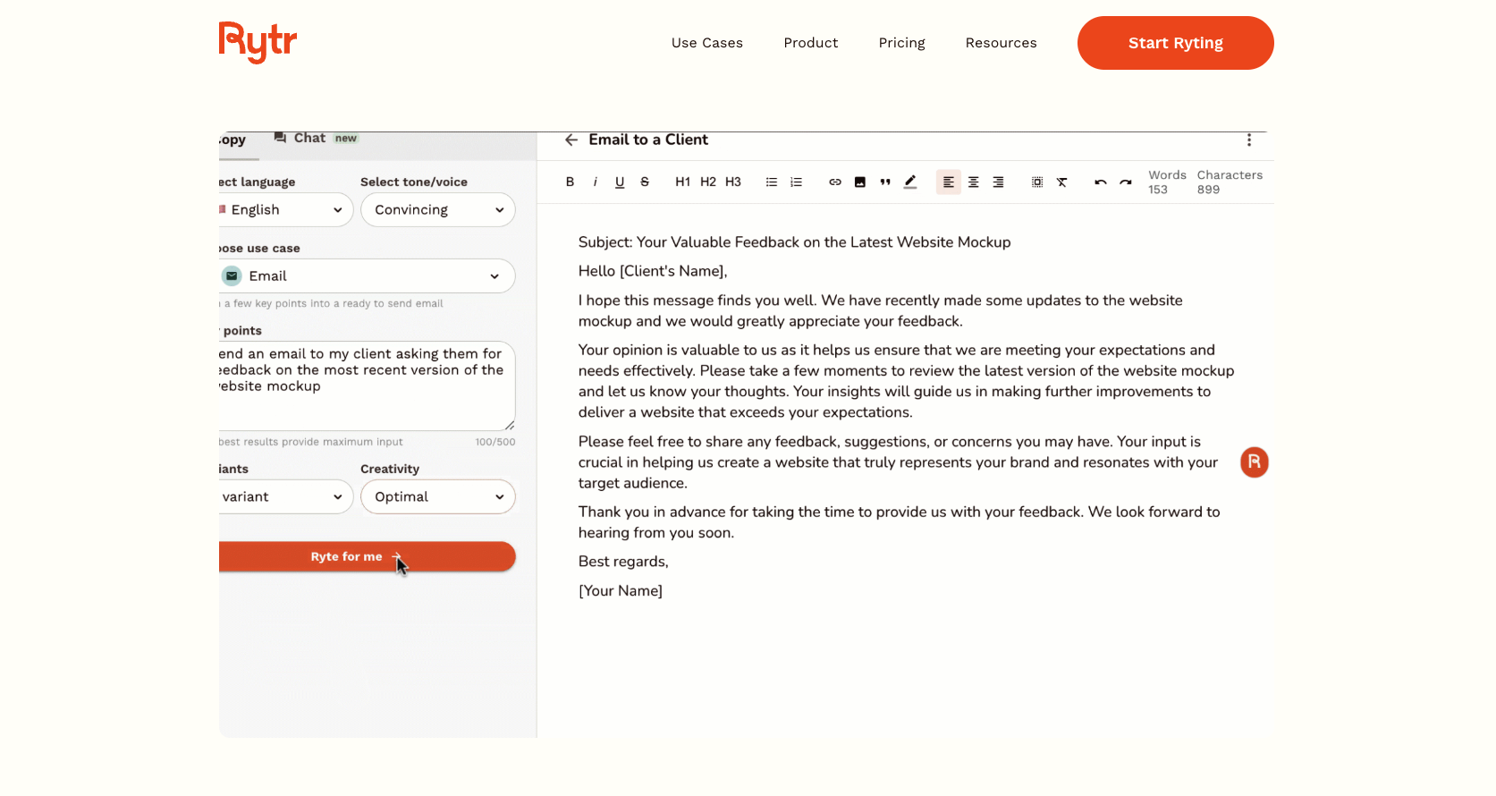 Rytr Landing Page
