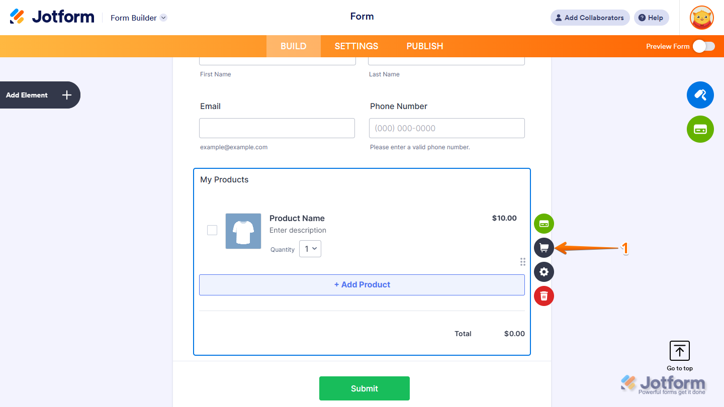 Shopping Cart icon of the Product List field in Jotform Form Builder