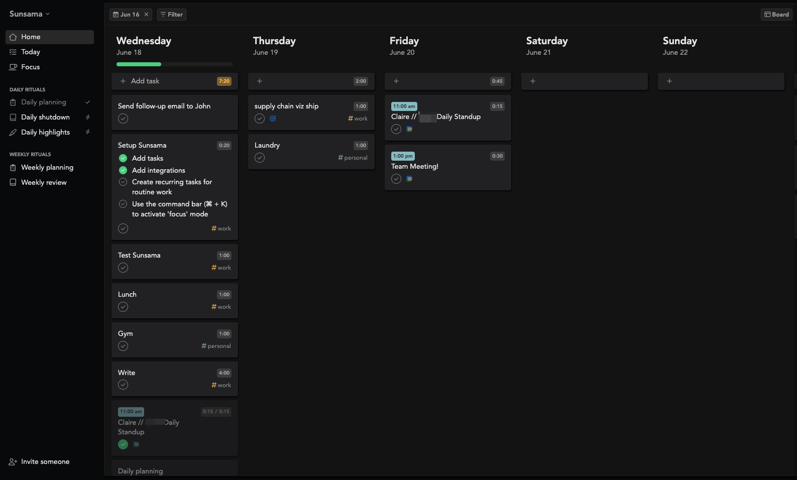 Sunsama Dashboard