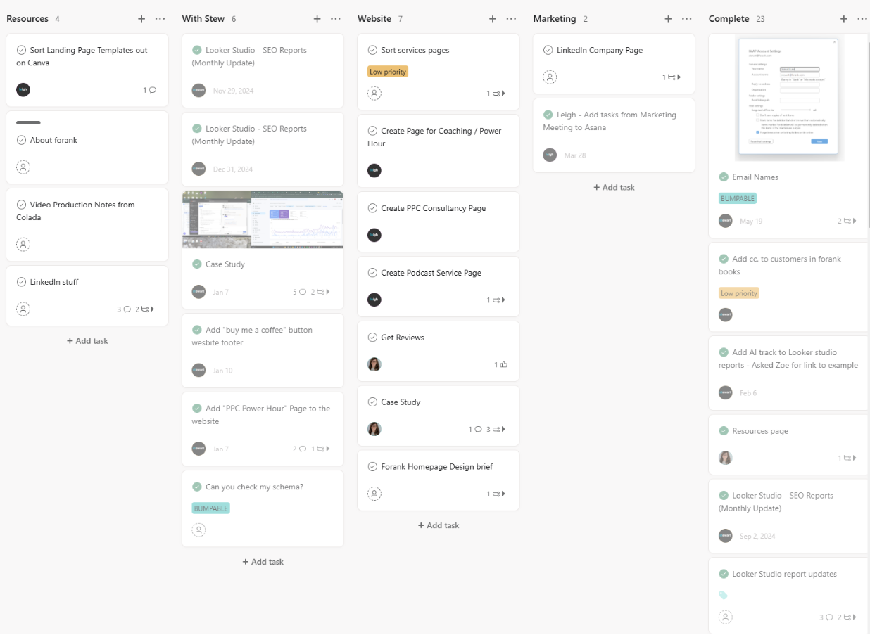 Screenshot of my Asana shows how I'm using Asana for one product: my website and associated marketing