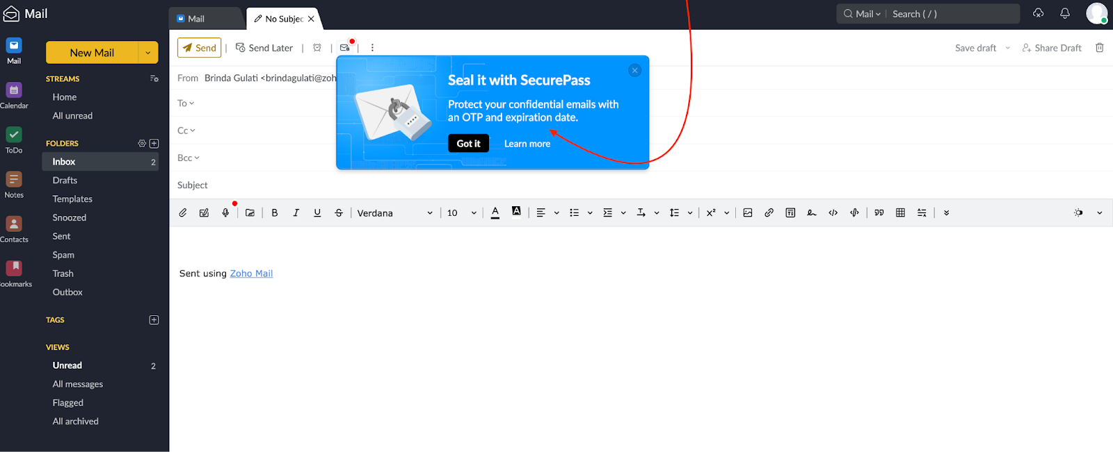 Zoho Mail Dashboard