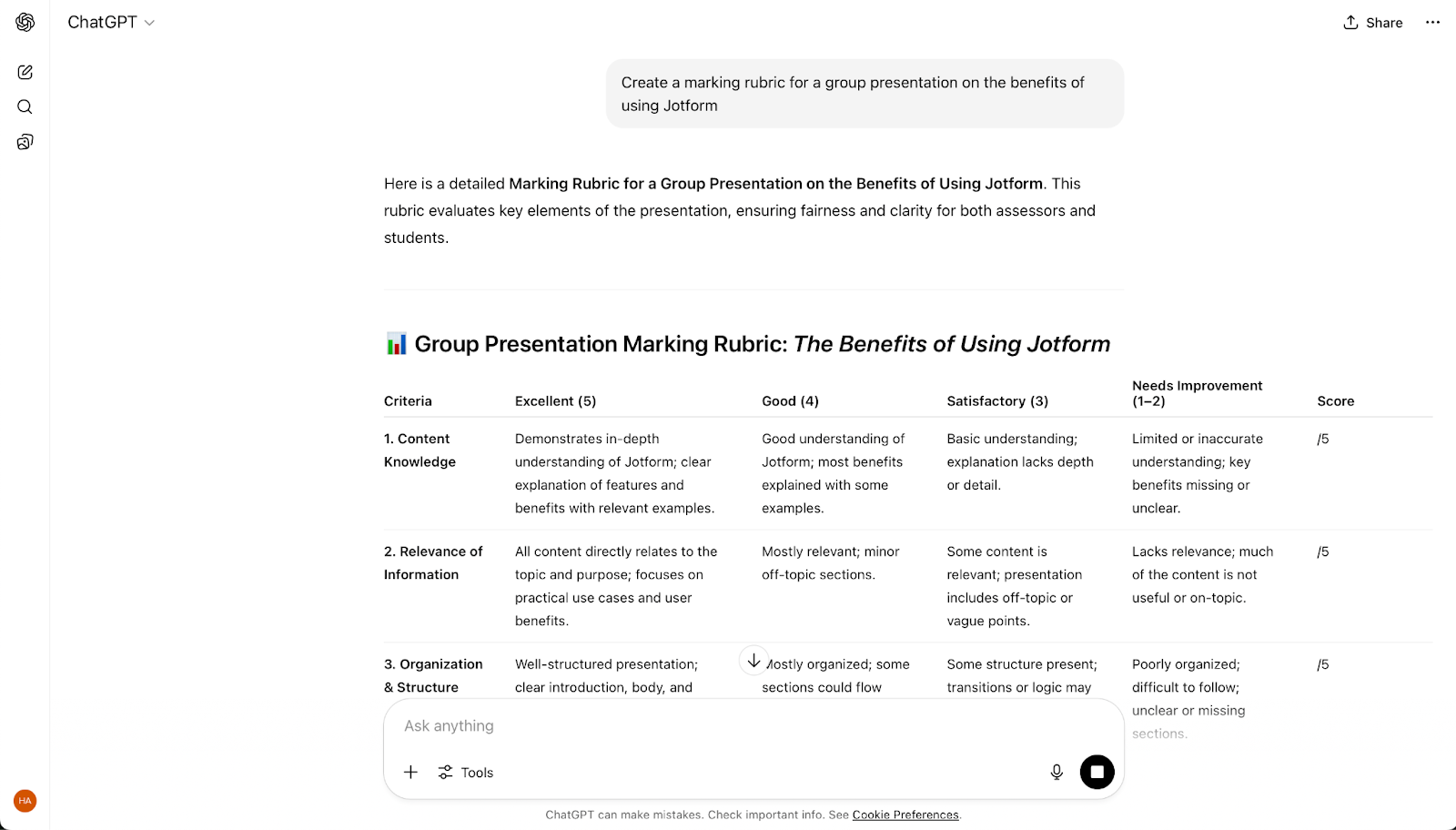 ChatGPT Chat Page