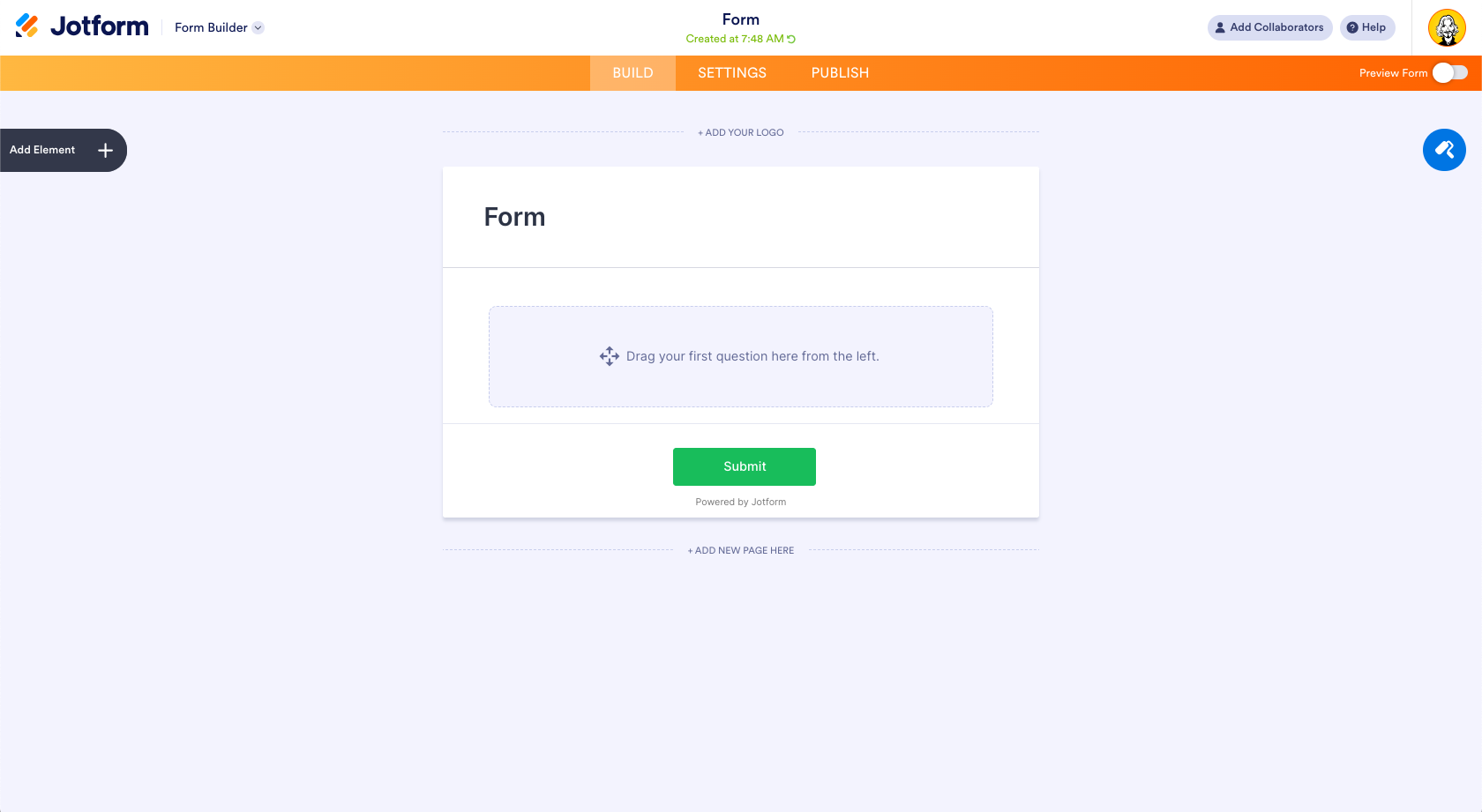 Form Builder Add Element Menu