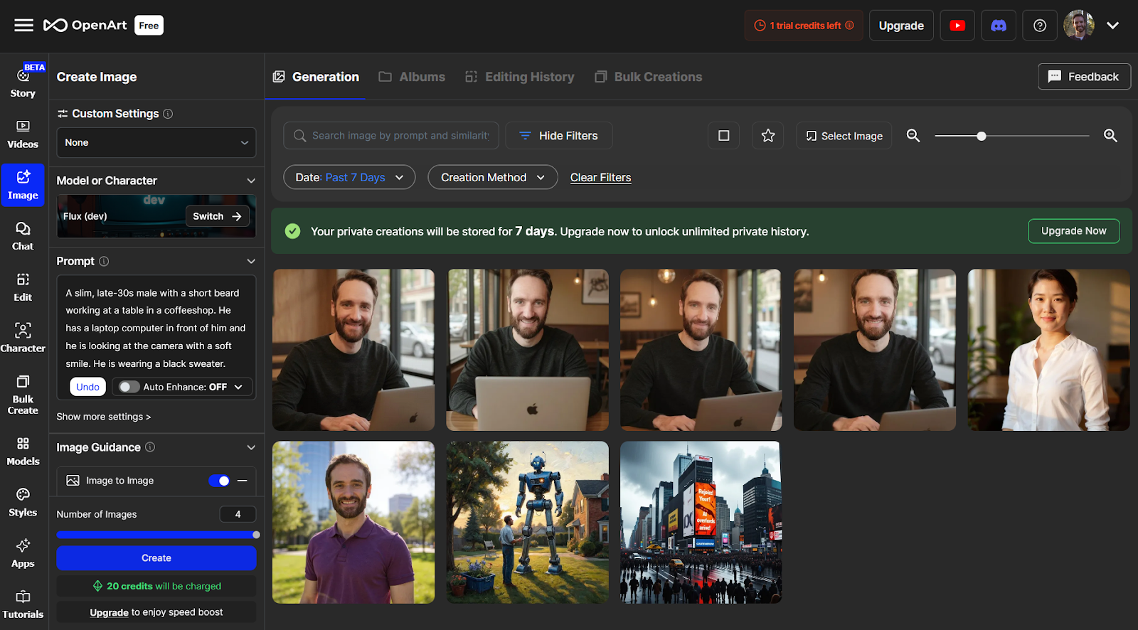 screenshot of openart product interface showing ai-generated professional headshots