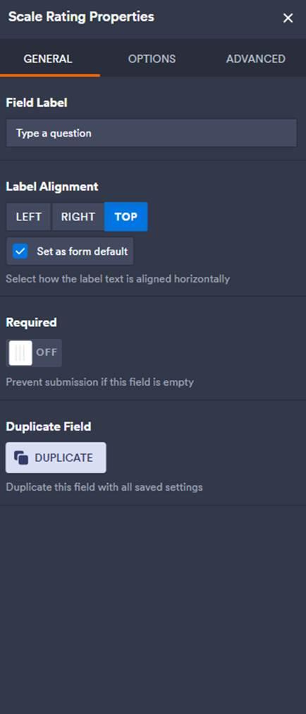 Scale Rating Properties Menu