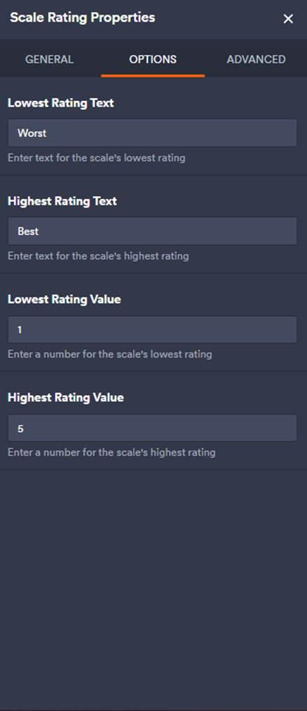 Scale Rating Properties Options Tab