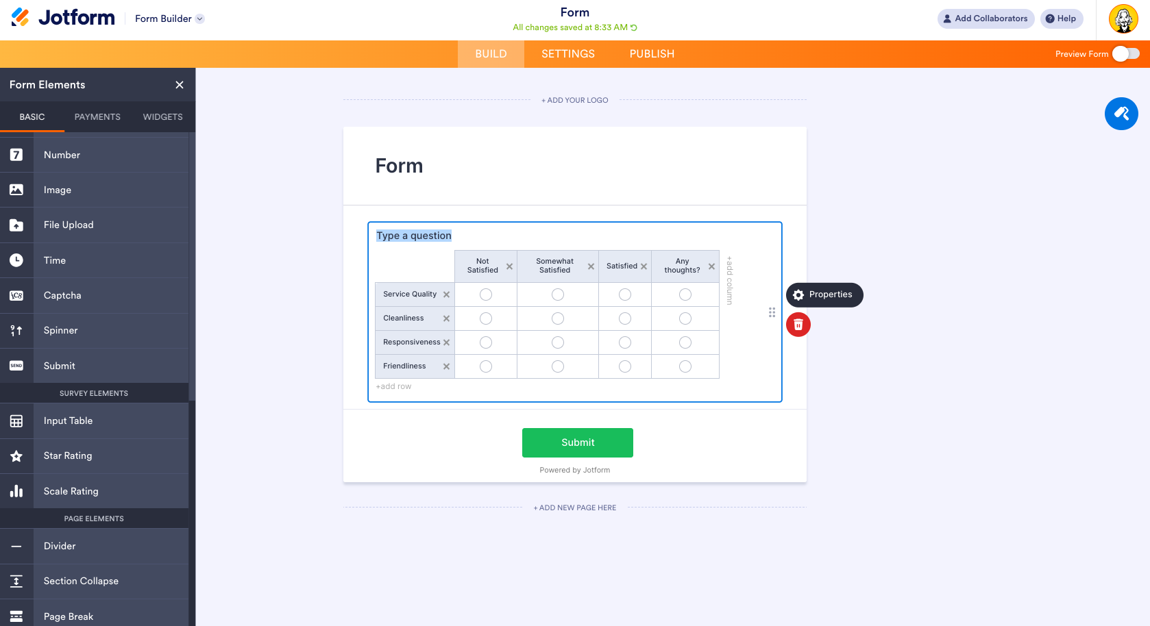 Form Builder Input Table Field Gear Icon