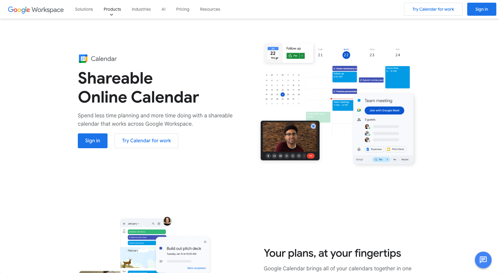 Google Calendar Landing