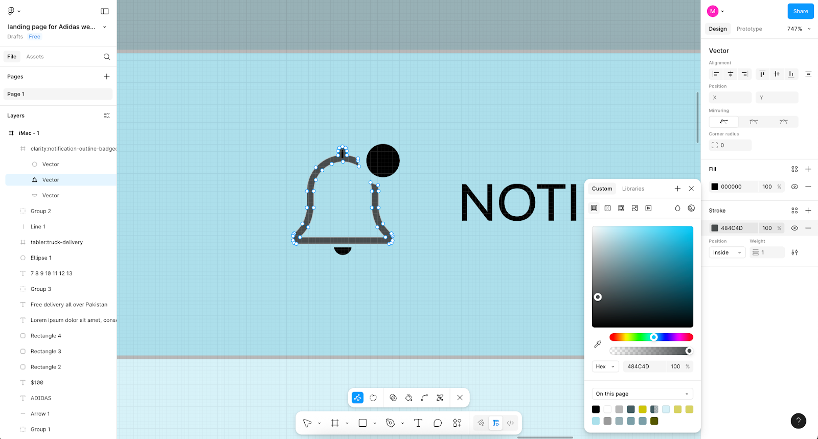 Figma’s vector editor includes code-style positioning and pixel-level editing