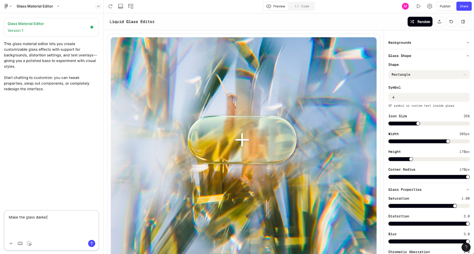 Use Figma’s AI tool to design an iOS-style glass button — then copy the code to use in an app