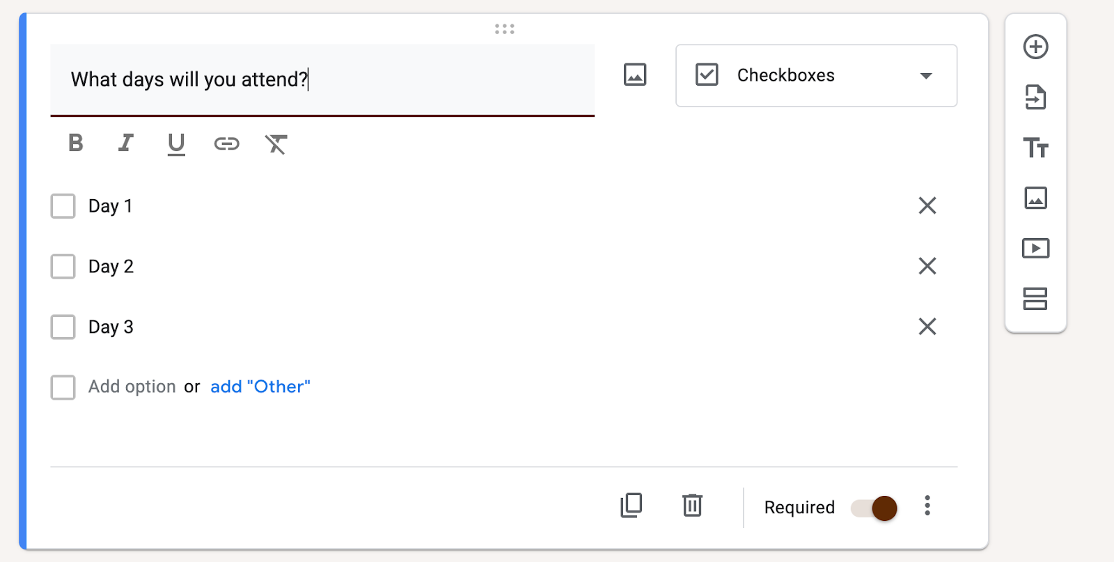 Google Forms Multiple Choice Grid Field