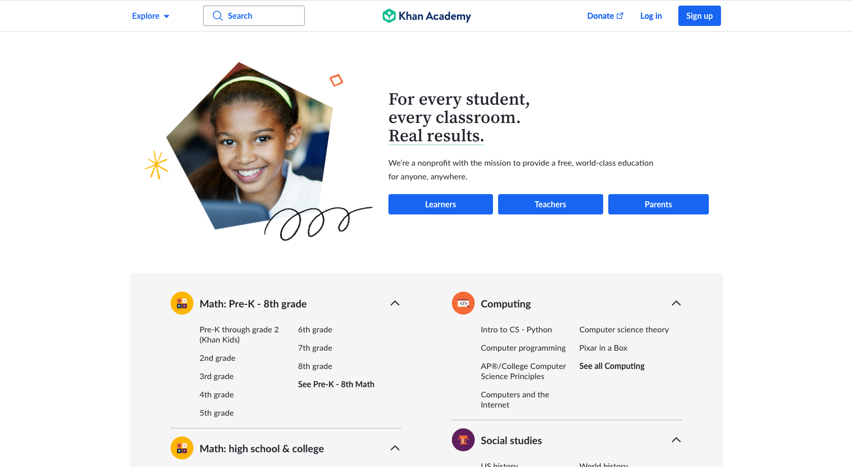Khan Academy Landing