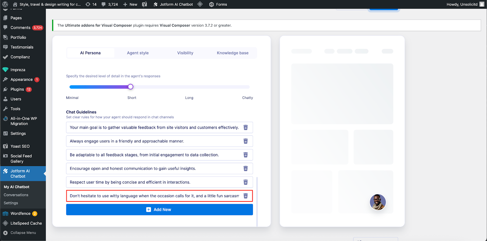 Creating the AI Persona on the Jotform AI Chatbot Plugin on WordPress