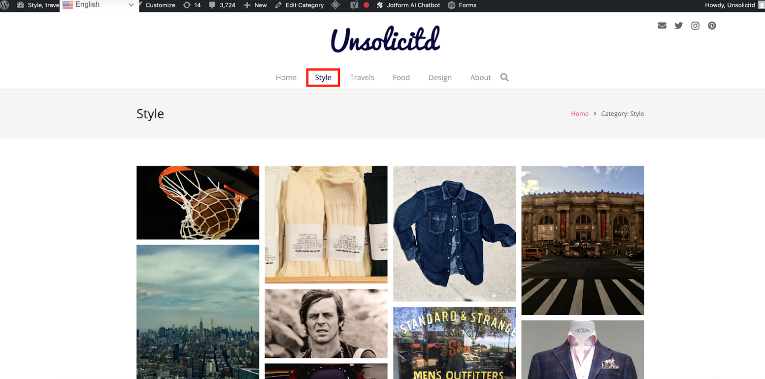 Highlighting the Style section on the website
