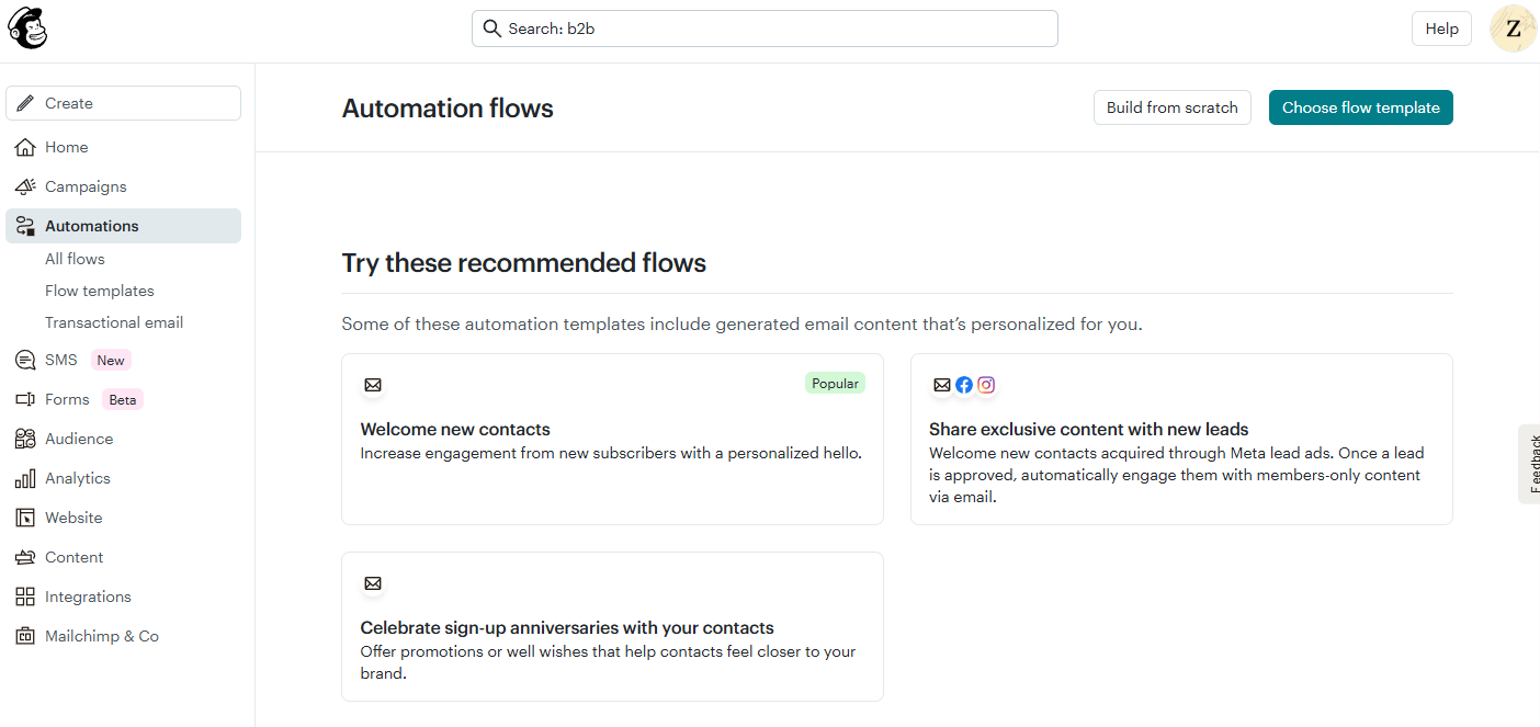 Mailchimp Main Menu