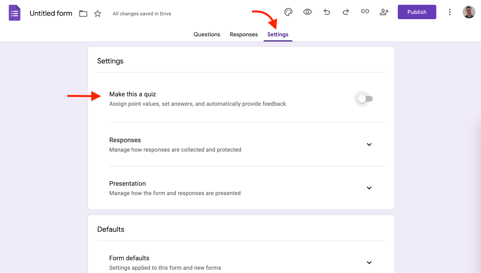Google Forms Form Editor Settings Menu