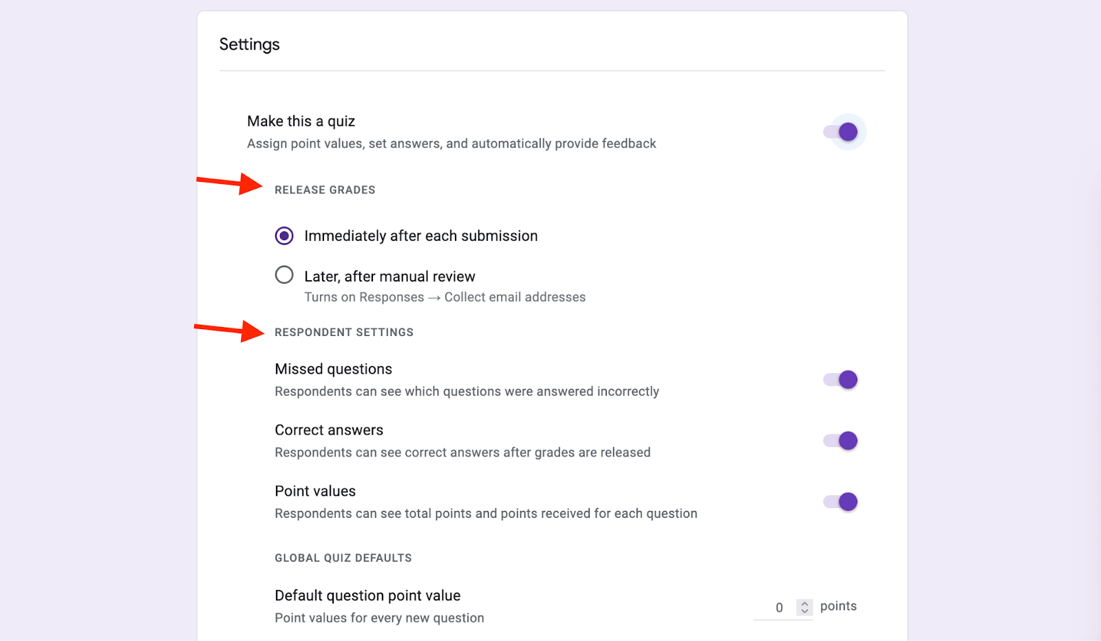 Google Forms Form Editor Settings Menu Make a Quiz Option