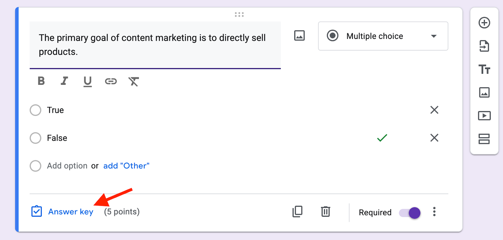 Google Forms Form Editor Answer Key