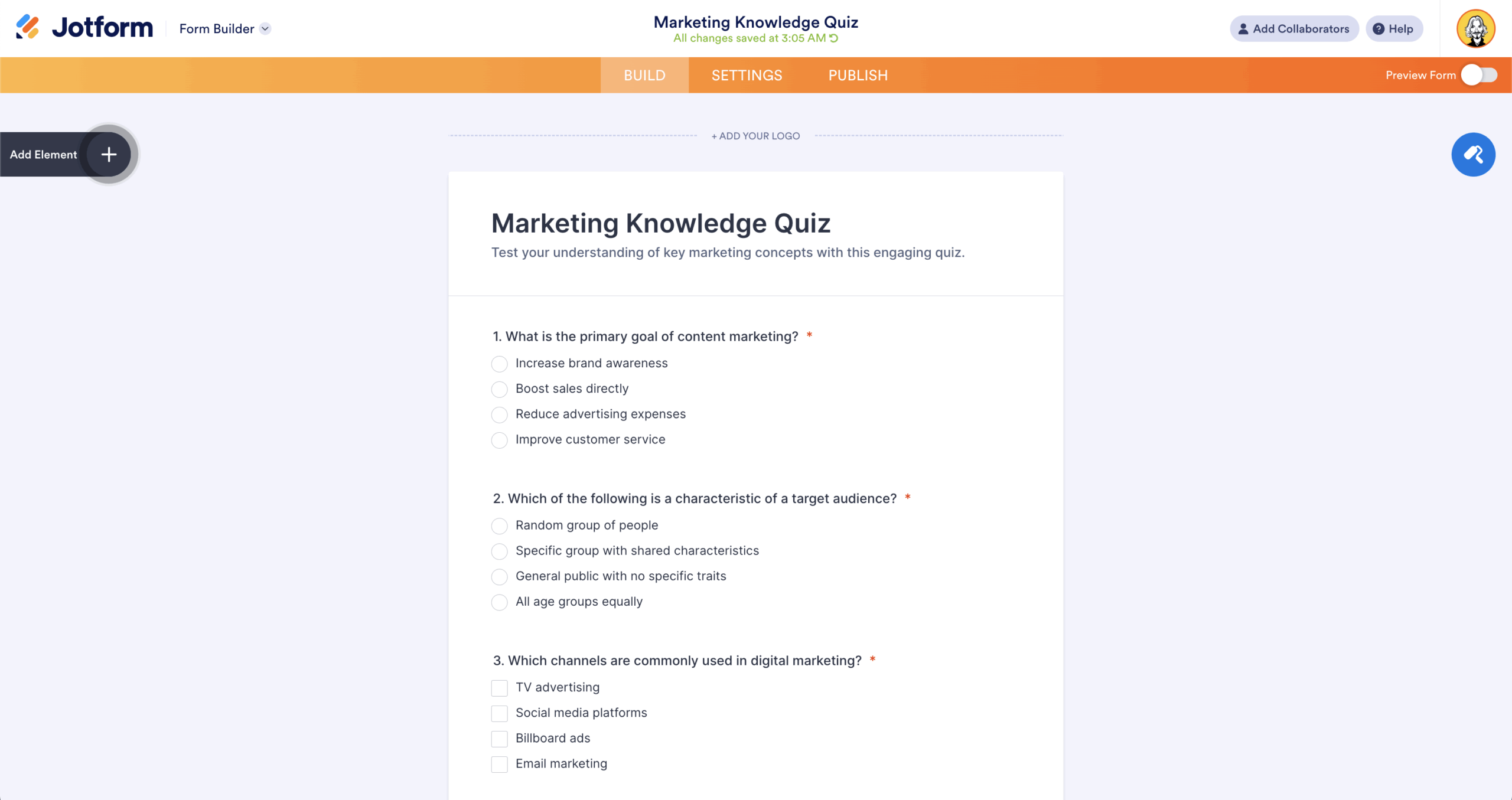 Jotform Form Builder AI Generated Quiz