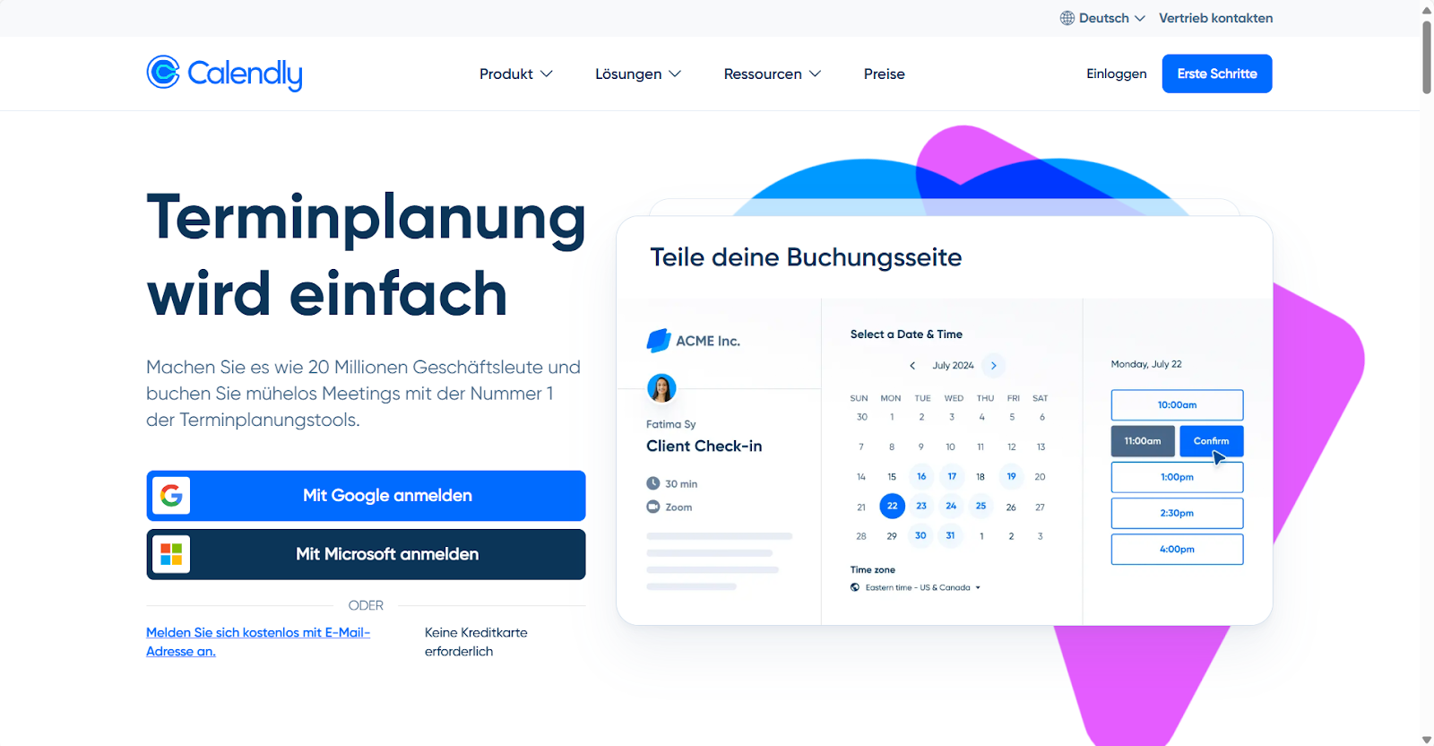 Landingpage von Calendly