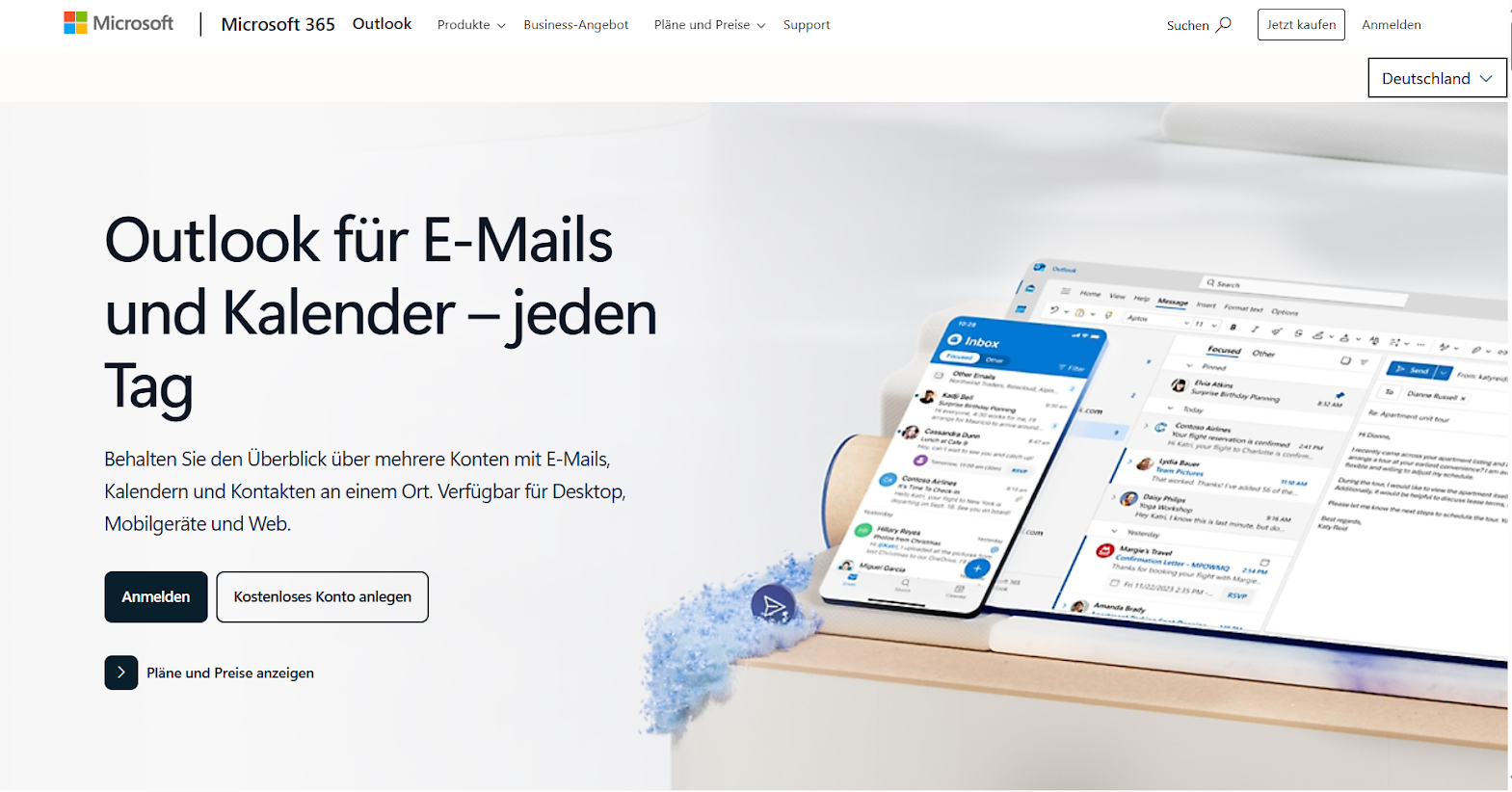 Landingpage von Microsoft Outlook Kalender