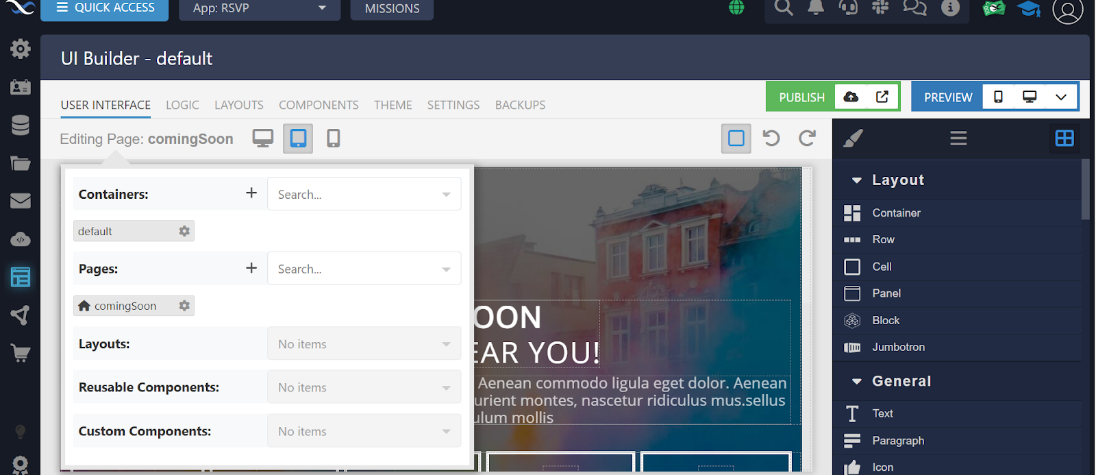 Backendless User Interface