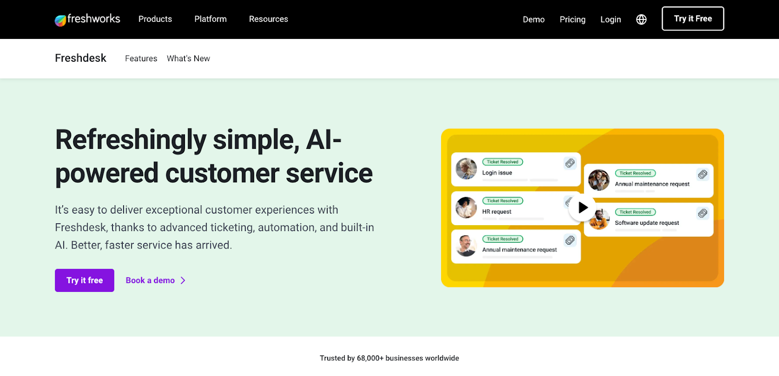 Page de destination de FreshDesk