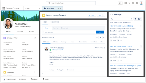 Interface utilisateur de Salesforce Service Cloud