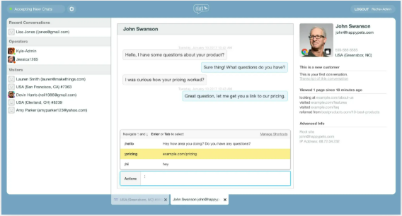 Interface utilisateur d’Olark