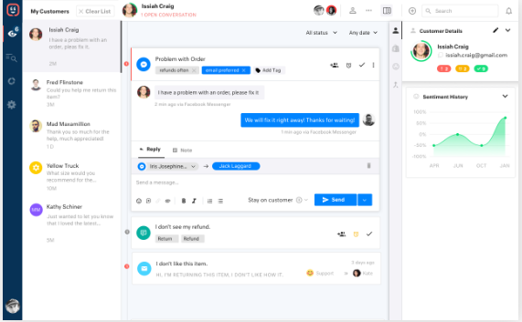 Interface utilisateur de Kustomer