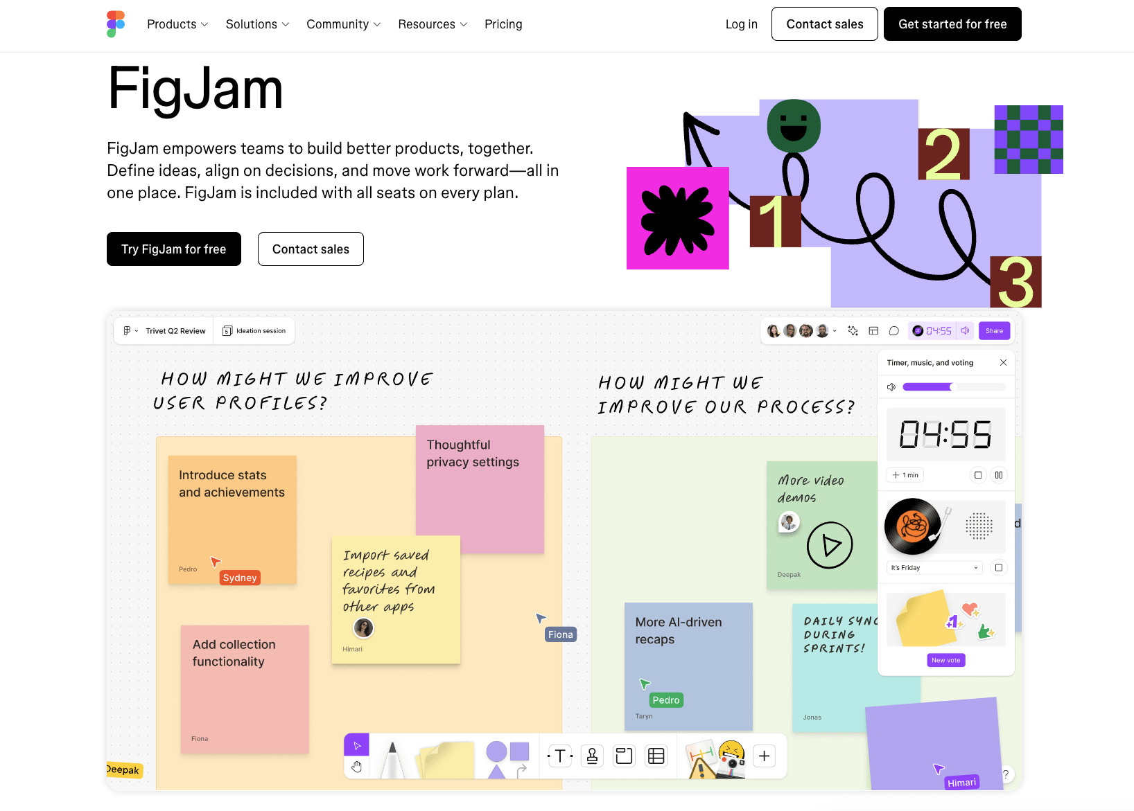 screenshot of Figma FigJam landing page with the words FigJam empowers teams to build better products, together