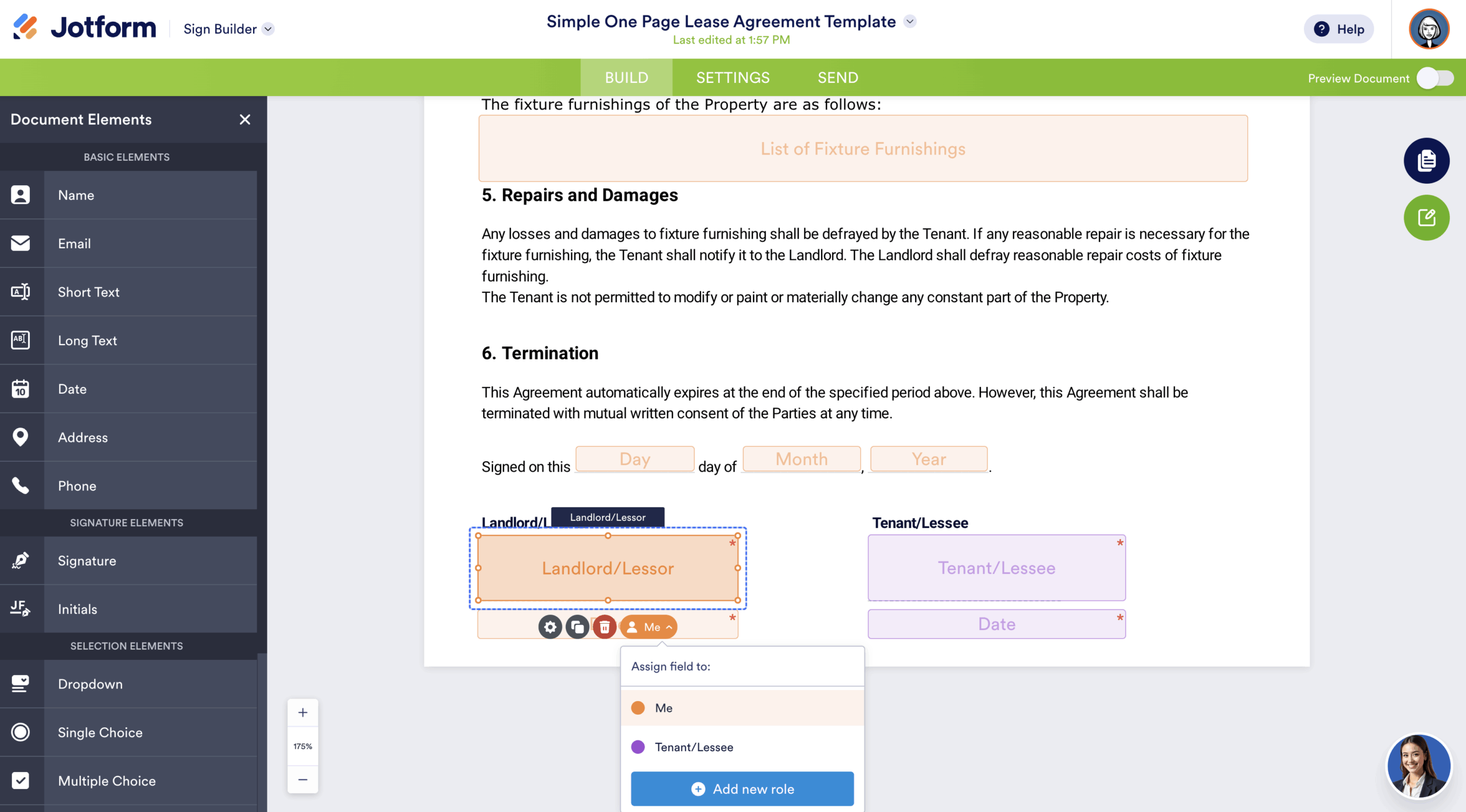 Setting up the signing flow on the Jotform Sign Builder