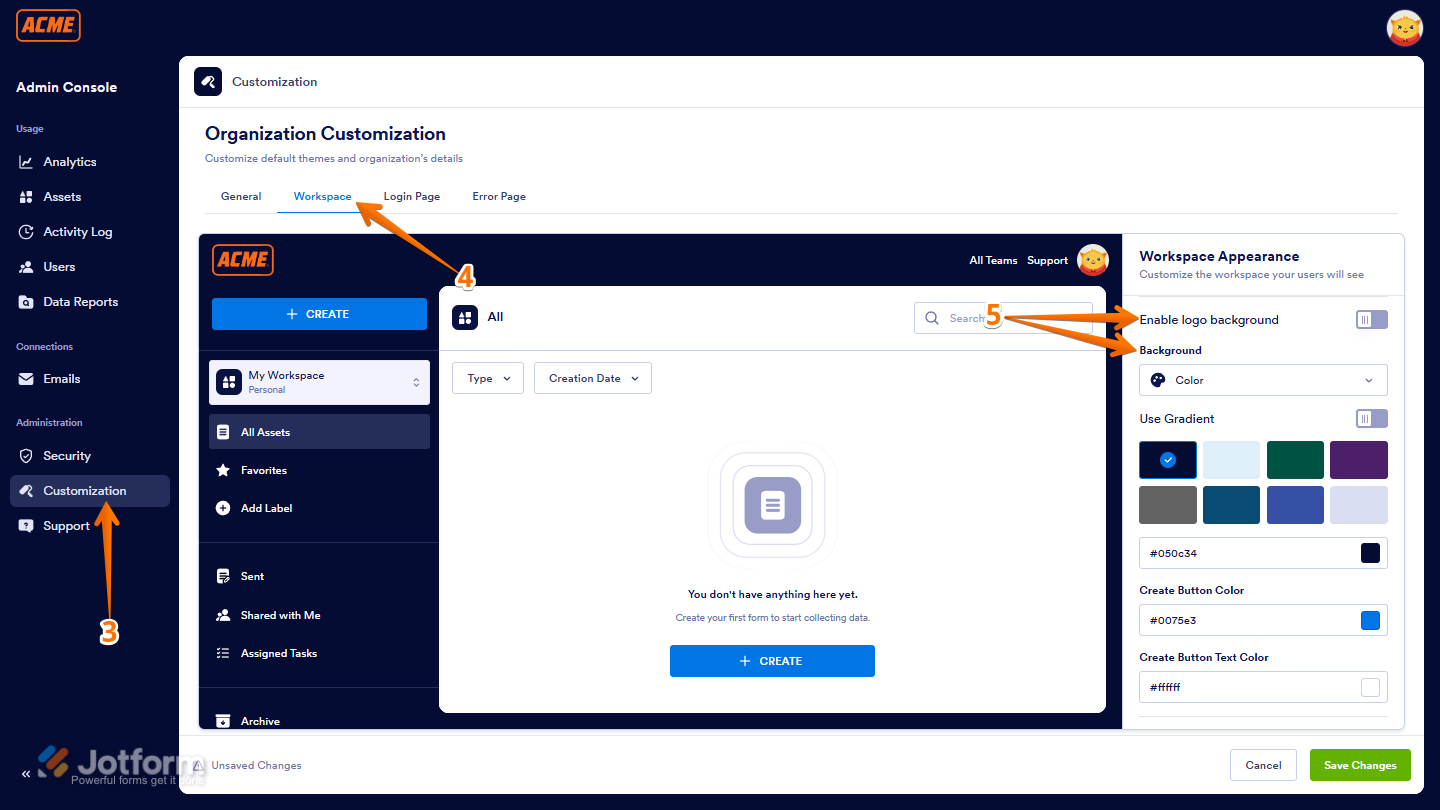 Workspace Customization in the Admin Console of Jotform Enterprise