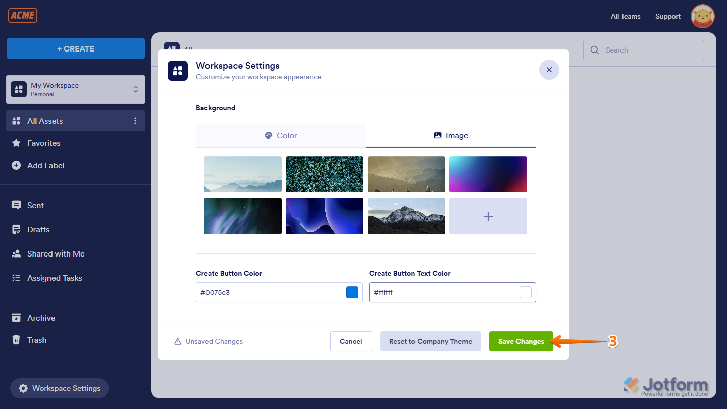 Save Changes in Workspace Settings