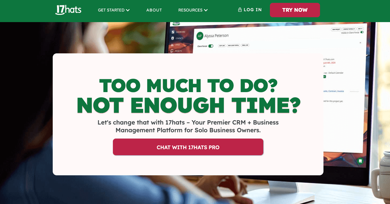 screenshot of 17hats website homepage