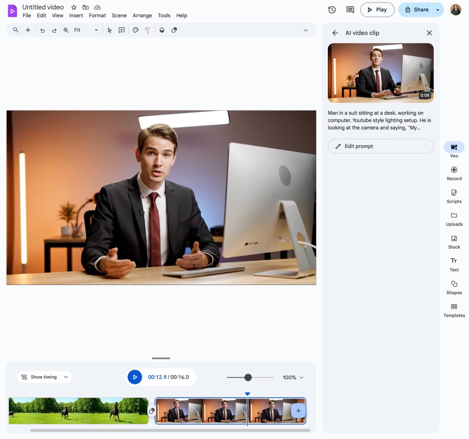 Interfaz de usuario de Google Vids