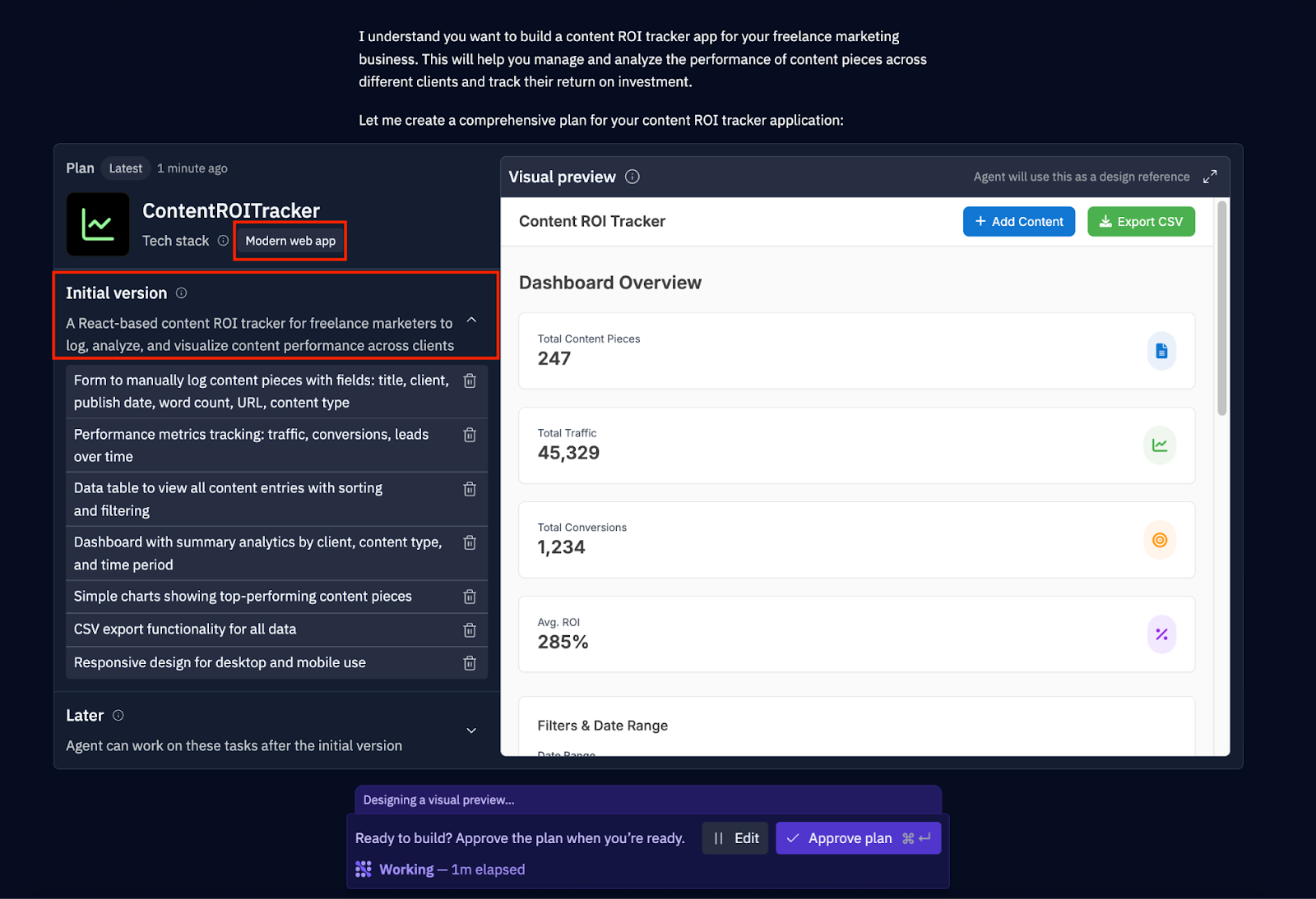 Highlighting the Initial version under the ContentROITracker