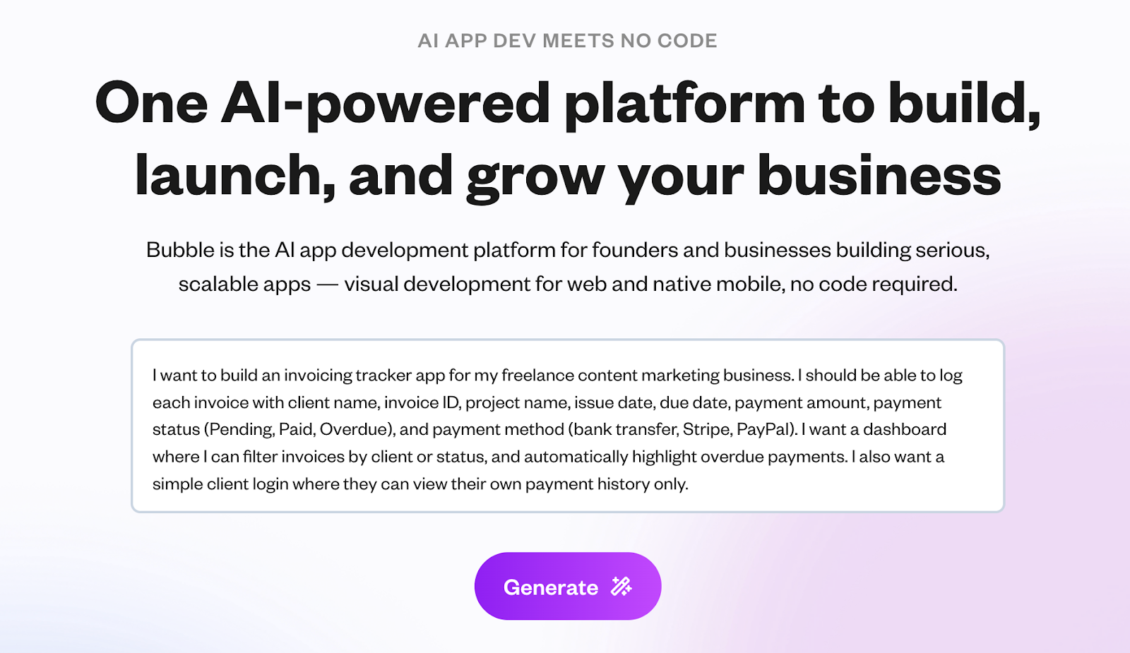 Viewing the Bubble Landing Page