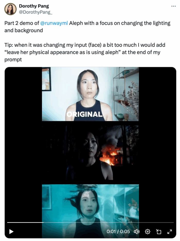 Tweet de video demo de Runway