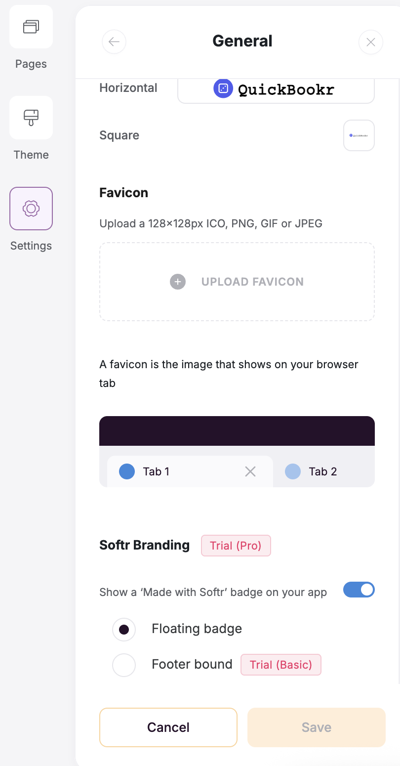 Viewing the General settings on the app