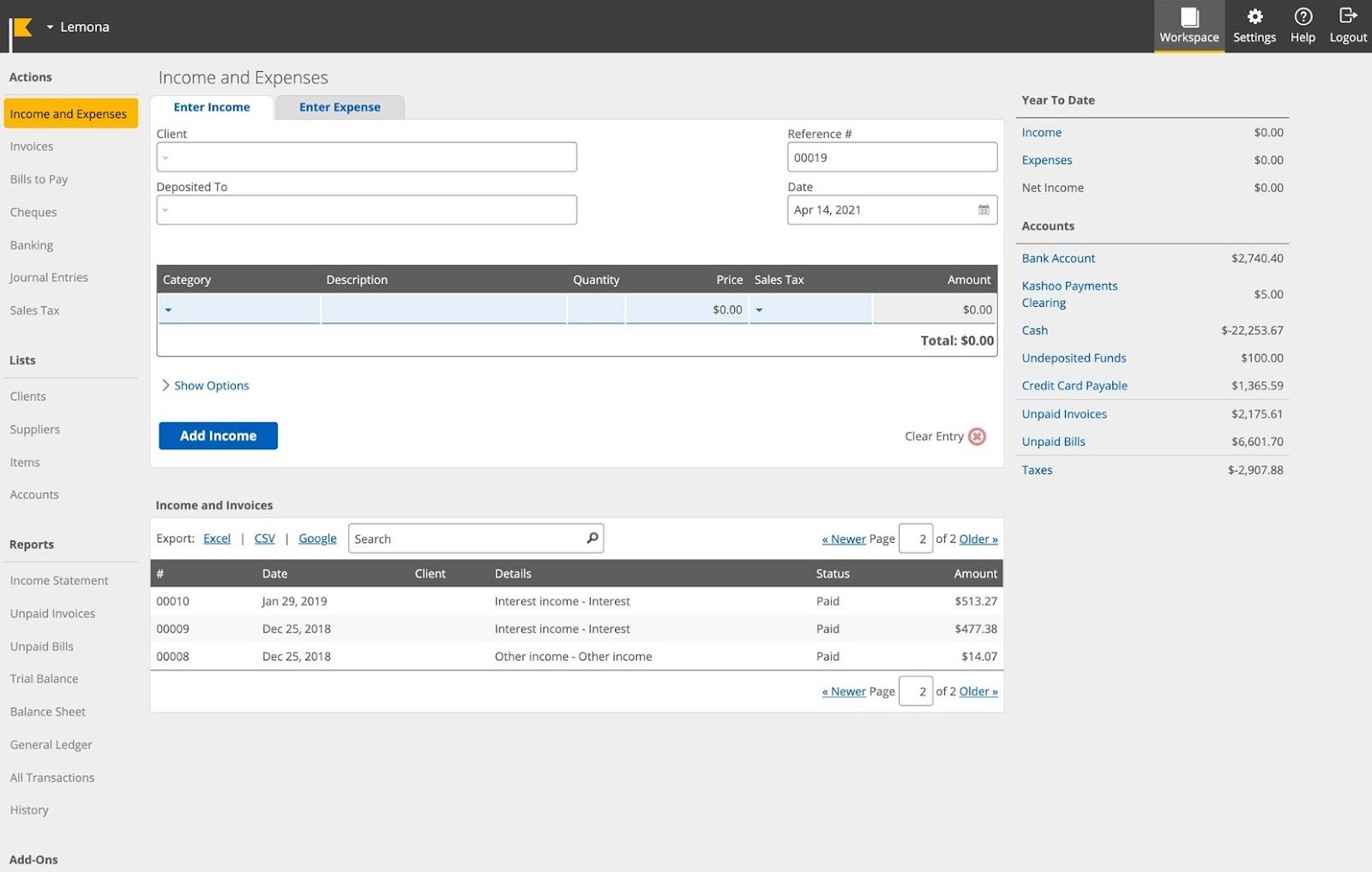 Interface utilisateur Kashoo