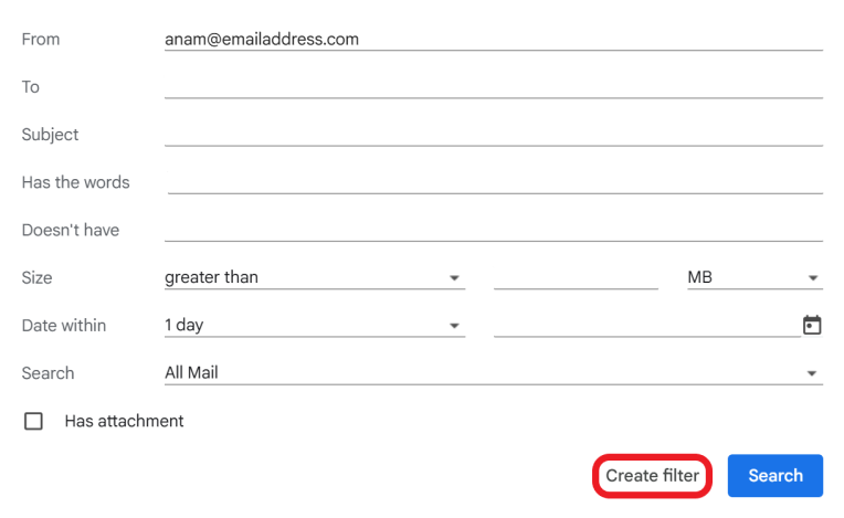 Gmail Creating a Filter