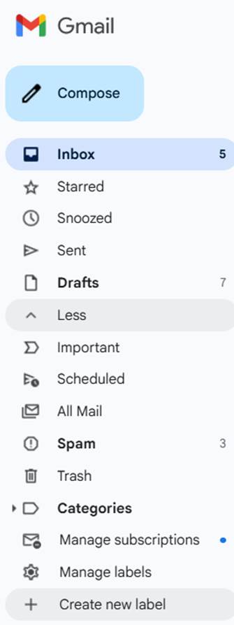 Gmail Create new label Button