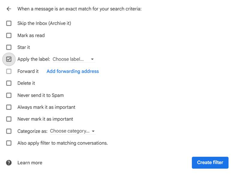 Mail Filtering Label Application