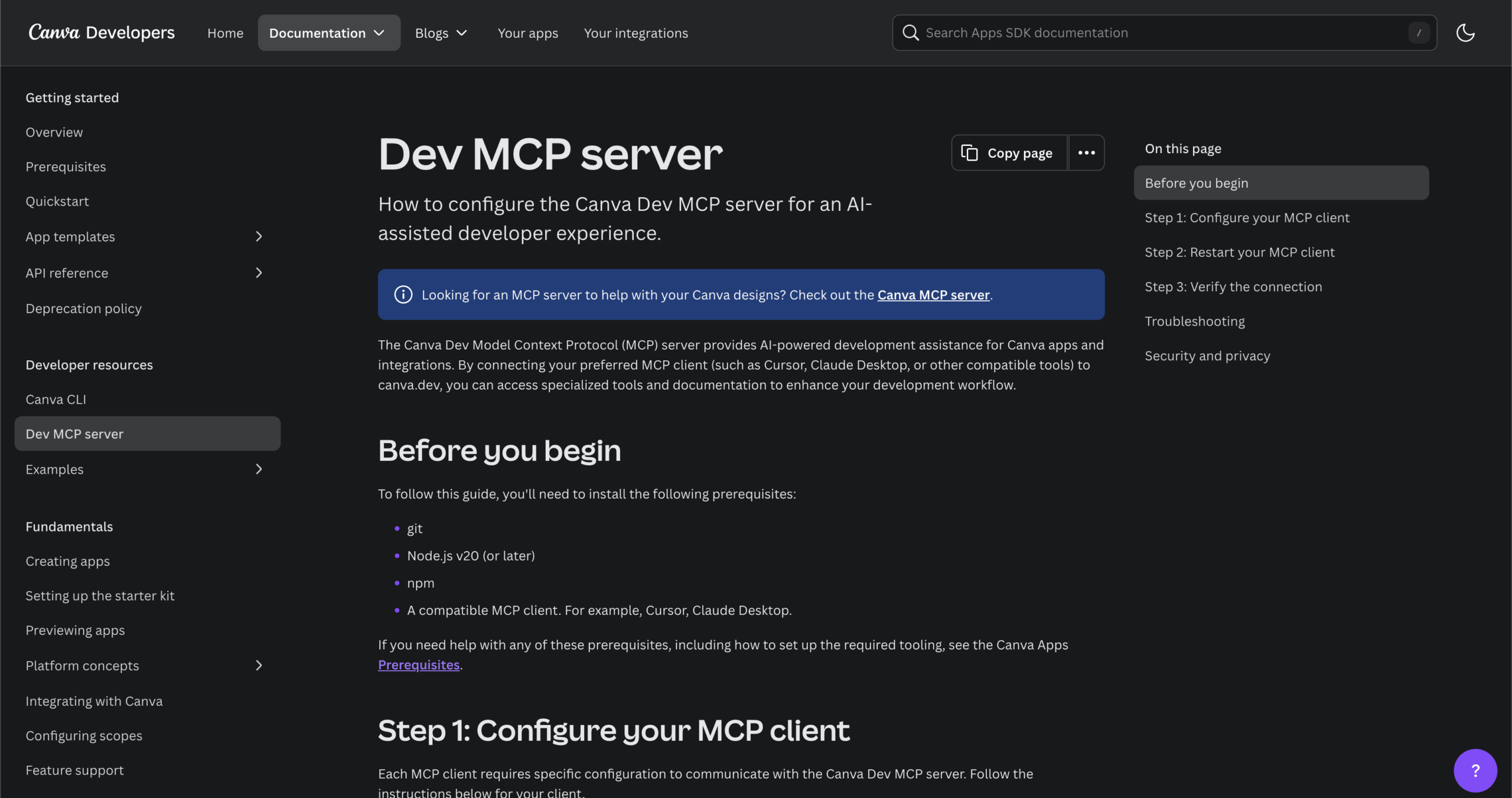 Canva Developers MCP Page