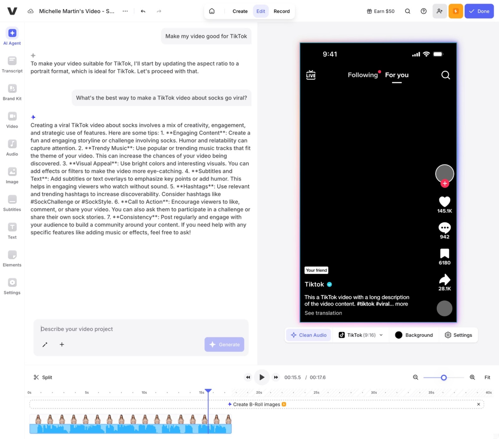 Interfaz de usuario de VEED