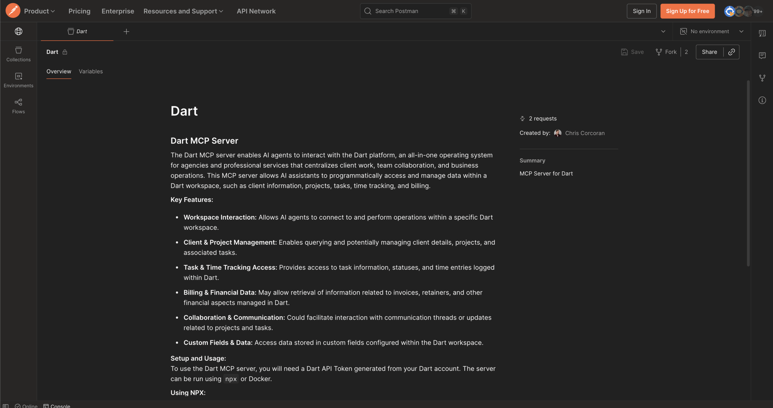 Dart MCP Server Article in Postman