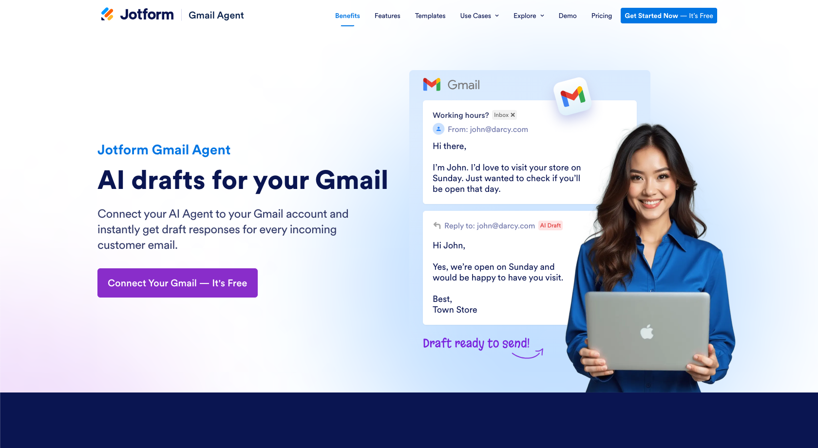 Jotform Gmail Agent Landing Page