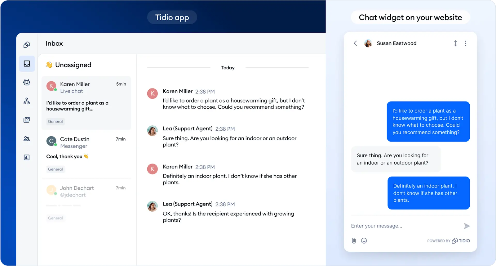 User Interface of Tidio